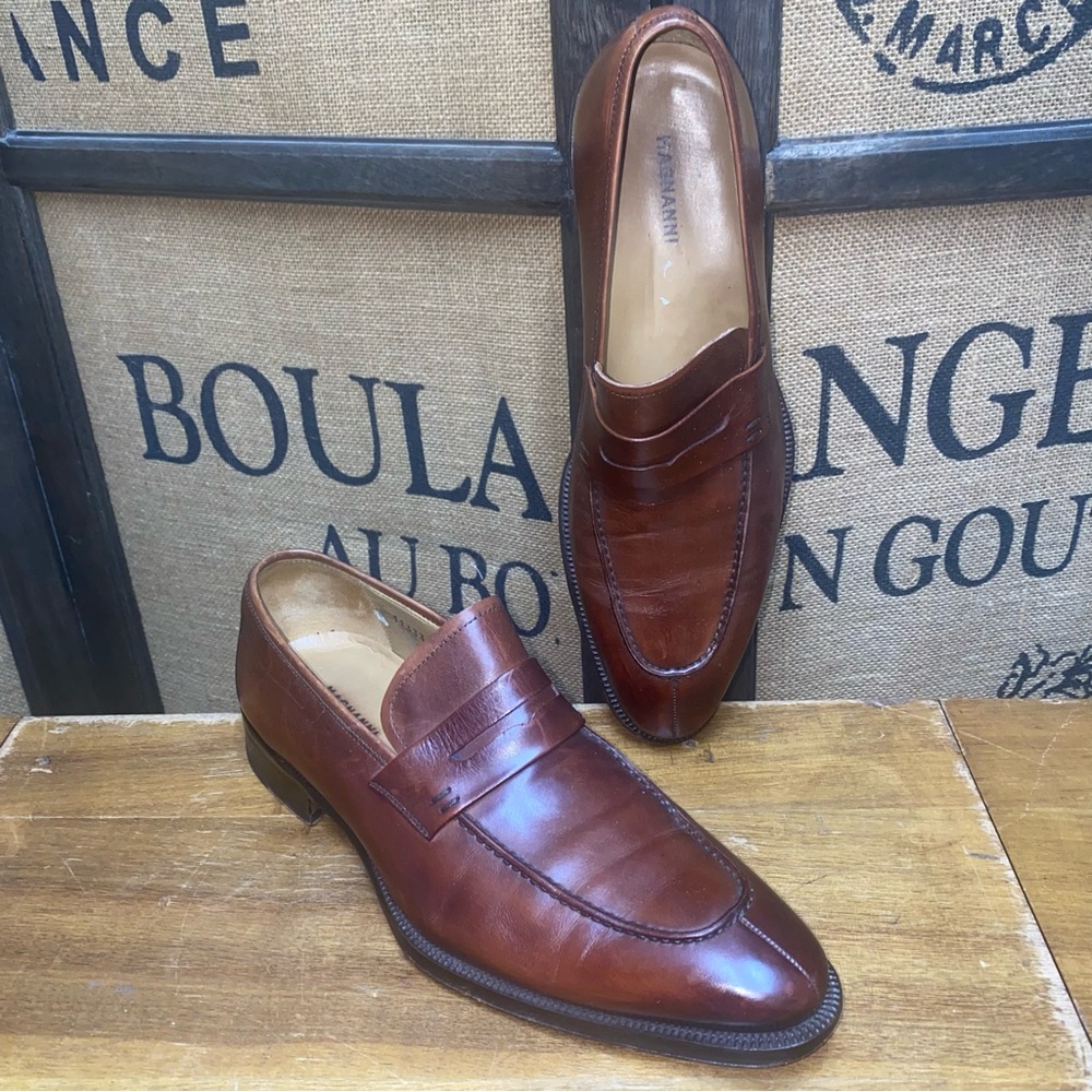 Magnanni Chestnut Leather Men's Slip-Ons, 10 M